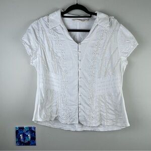 Soft Surroundings Shirt White Cotton Stretch Cottagecore Prairie Boho Large